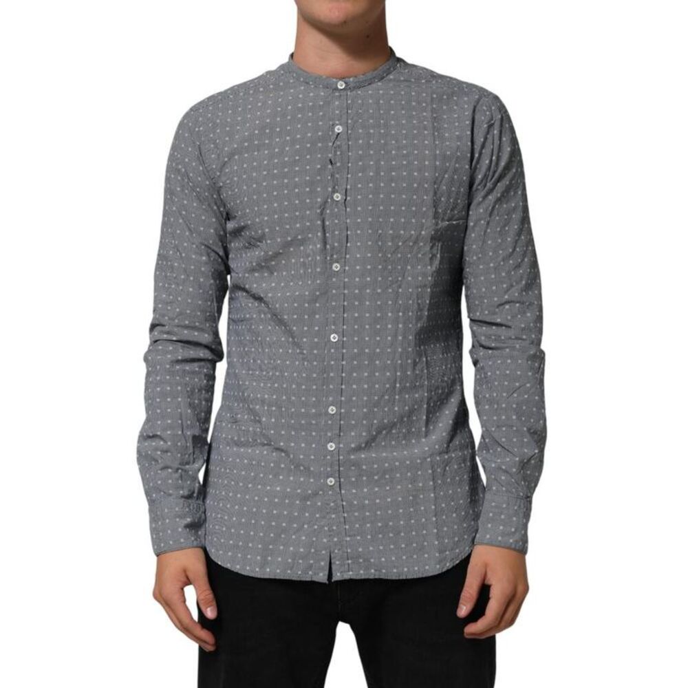 AGLINI Polka Dot Cotton Button Down Long Sleeve Shirt Men Gray Shirts